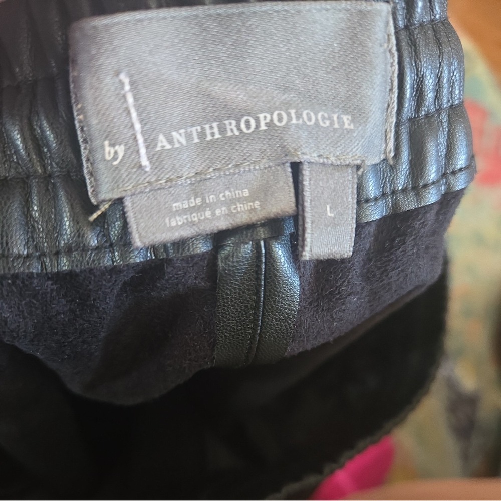 Anthropologie Faux Leather Joggers Black Drawstring Elastic Waist Pants ST-6208 - Picture 3 of 5